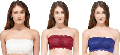 Bilvam Shoppie Women Bandeau/Tube Lightly Padded Bra(White, Maroon, Blue)