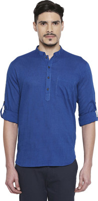 Indus Route by Pantaloons Men Solid A-line Kurta(Blue)