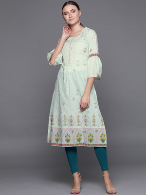 BIBA Women Printed Straight KurtaGreen