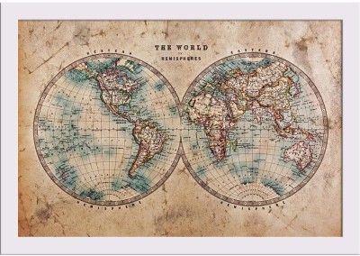 Mid 1800s Old World Map Western & Eastern Hemispheres Paper Poster White Frame | Top Acrylic Glass 19inch x 13inch (48.3cms x 33cms) Paper Print(13 inch X 19 inch, Framed)