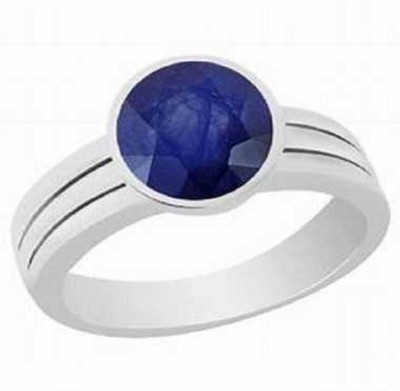 KUNDLI GEMS Blue Sapphire Stone Ring 5.00 ratti stone Certified & Astrological Purpose For Unisex Stone Sapphire Silver Plated Ring