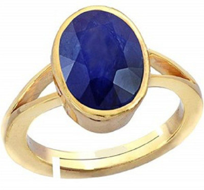 RATAN BAZAAR Blue Sapphire/Neelam Stone 6.00 carat Precious Neeli Stone Unheated & Untreated Certified Astrological Purpose For Unisex Stone Sapphire Gold Plated Ring