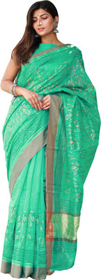SHIVANYA HANDICRAFTS Printed Patola Cotton Silk Saree(Green)
