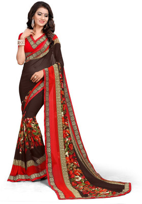 maayro Printed Bollywood Georgette Saree(Brown)