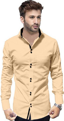 Voroxy Men Solid Formal Beige Shirt