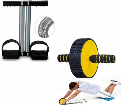 Emvay Double Spring Tummy Trimmer and Double Wheel AB Roller Combo Ab Exerciser(Multicolor)