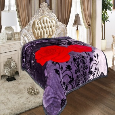 Signature Floral Double Mink Blanket for  Heavy Winter(Microfiber, Dark Blue)