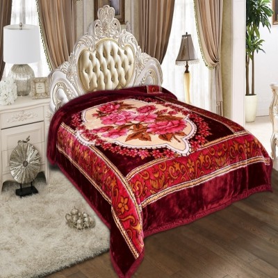 Signature Floral Single Mink Blanket for  Heavy Winter(Microfiber, Red)