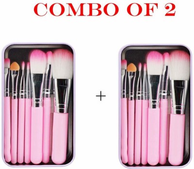 AVEU Mini 7 Piece Brush Set for Women (Pink) ~ combo of 2(Pack of 14)