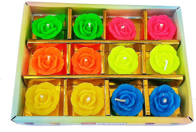 Urvi Creations Set of 12 Rose Flower Shape Wax Candles Floating Tea Light Candles for Diwali Decoration Items and Christmas Festivals Candles -Green Candle(Multicolor, Pack of 12)