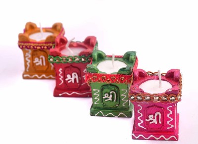 MAHI HOME DECOR Gifts Clay and Terracotta Colourful Home Decoration Hand Painted Tulsi Diya for All Kind of Festival Diwali, Navratri, Puja Terracotta Candle Holder(Multicolor, Pack of 4)