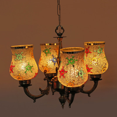 Somil Ceiling Chandelier With 4 Decorative Glass Lamp , 48X48X42 CM. Chandelier Ceiling Lamp(Multicolor)