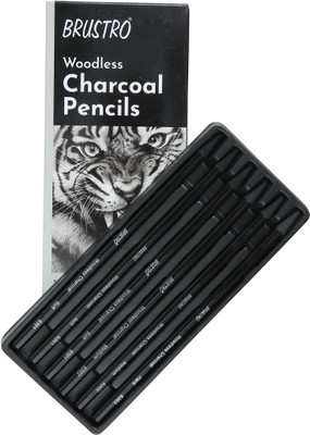 BRuSTRO Natural Charcoal 3 soft, 2 medium, 1 hard Stick(Pack of 6)