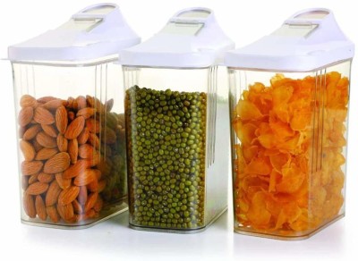 NMS TRADERS Plastic Cereal Dispenser  - 1100 ml(Pack of 3, Clear, White)