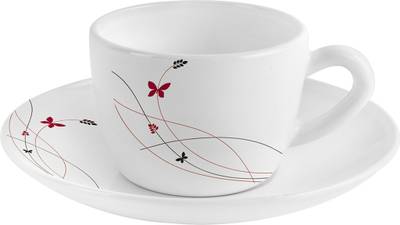 cello Pack of 12 Opalware Queen 13 CL Lush Fiesta Cup and Saucer Set/Bone China Tea Cups/Extra Strong Light Weight Smooth Surface Break Resistant Classic Simple Design Tea Set with Gift Box/Tea Cups for Tea Party 12 Piece Set  (White)