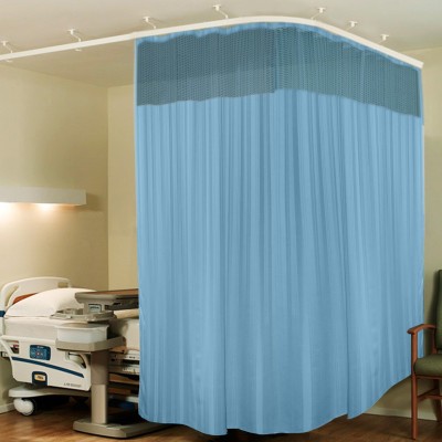 Lushomes 488 cm (16 ft) Polyester Semi Transparent Long Door Curtain Single Curtain(Striped, Sky Blue)