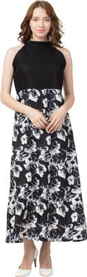 ADDICTED ATTIRE Women A-line Black, White Maxi/Full Length Dress