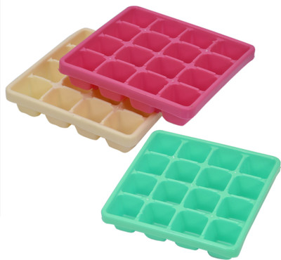 KUBER INDUSTRIES Square Small Size 16 Cubes Plastic Unbreakable Virgin Plastic Ice Cube Tray (Set of 3,Multi)-KUBMART3201 Multicolor Plastic Ice Cube Tray(Pack of3)