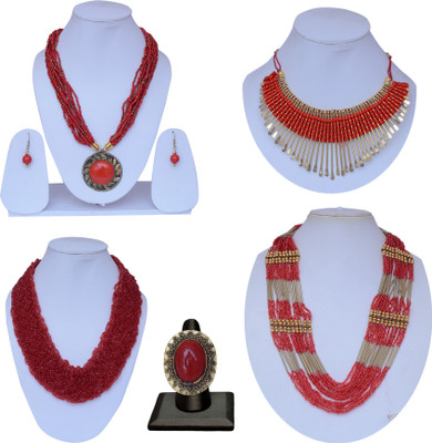 Darsha Collections Metal, Brass Gold-plated, Copper Red Jewellery Set(Pack of 1)