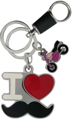 HANDSOME ISK I love Mustache with pink color bike, high quality hanging hook. Key Chain