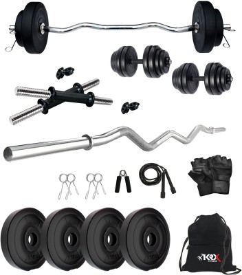 KRX 10 kg PVC 10 KG COMBO 3 with One 3 Ft Curl Rod and One Pair Dumbbell Rods with Gym Accessories Home Gym Combo