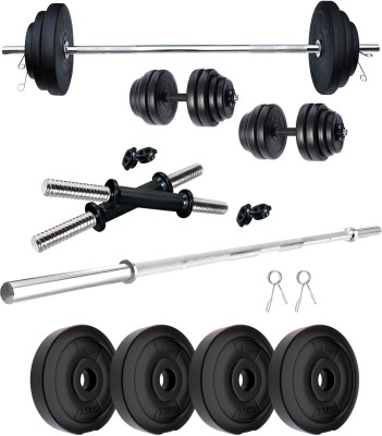 KRX 10 kg PVC 10 KG COMBO 9 with One 4 Ft Plain Rod and One Pair Dumbbell Rods Home Gym Combo