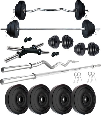 KRX 10 kg PVC 10 KG COMBO 42 WB-WA with One 4 Ft Plain Rod & One 3 Ft Curl Rod and One Pair Dumbbell Rods Home Gym Combo