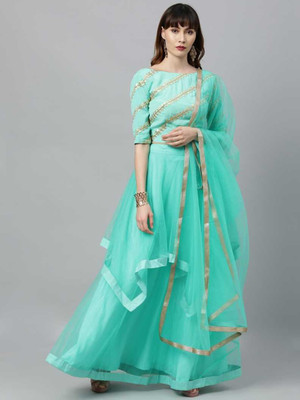 PMD Fashion Solid, Embroidered Semi Stitched Lehenga Choli(Light Green)