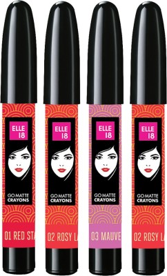 Elle18 Go Matte Lip Crayons Combo (Red Stay, Rosy Label, Mauve Shot, Rosy Label, 8.8 g)