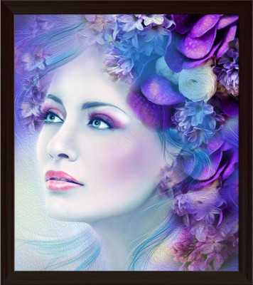 Artzfolio Fantasy Woman Flowers Tabletop Painting Dark Brown Frame 10inch x 11.3inch (25.4cms x 28.6cms) Digital Reprint 10.5 inch x 11.8 inch Painting(With Frame)