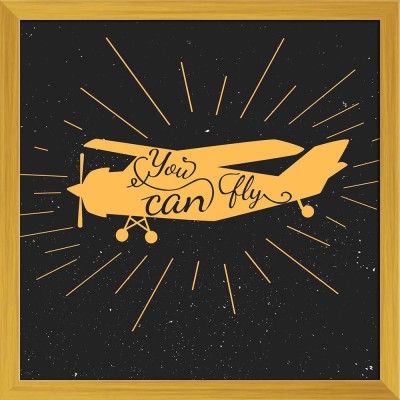 Artzfolio You Can Fly Black & Orange Art Canvas Painting Golden Wooden Frame 12inch x 12inch (30.5cms x 30.5cms) Digital Reprint 12.5 inch x 12.5 inch Painting(With Frame)