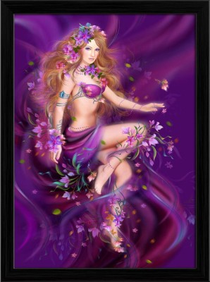 Artzfolio ArtzFolio Fantasy Fashion Portrait of Woman & Flowers D2 Tabletop Painting Black Frame 10inch x 13.6inch (25.4cms x 34.5cms) Digital Reprint 10.5 inch x 14.1 inch Painting(With Frame)