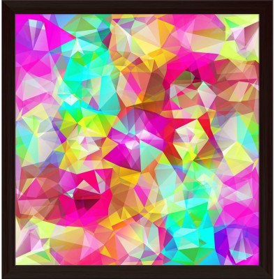 Artzfolio Abstract Geometric Multicolored Triangles D3 Canvas Painting Dark Brown Wooden Frame 12inch x 12.4inch (30.5cms x 31.4cms) Digital Reprint 12.5 inch x 12.9 inch Painting(With Frame)