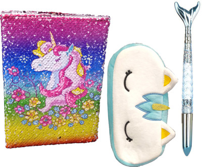 TECHNOCHITRA Uneecorn Fur Pouch Set with Fish Pen Fur Pouch with pen Art Canvas Pencil Box(Set of 3, Multicolor)