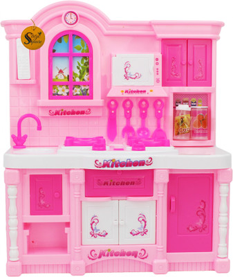 Sage Square Kids Kitchen Playset with Realistic Sound and Light, Mini Play Kitchen with Pretend Play Food, Chef Role Play Educational Kids Cooking Toys Accessories Set fo