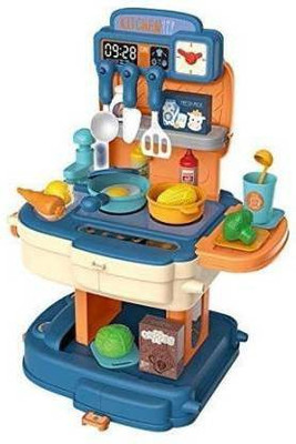 meeraenterprise Big Size 2 in1 School Bag, Portable Suitcase Shape, Musical Kitchen Set Toy for Kids with Light and 34 pcs Accessories set (multicolor)