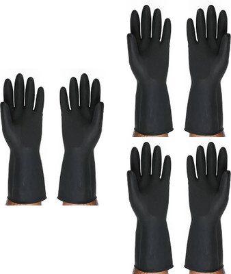 Safies Black Rubber Safety Hand Gloves For Men & Women For Outdoor Protection Pack of 3 Pairs. Rubber  Safety Gloves(Pack of 6)