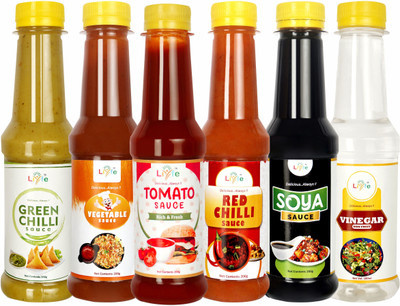 LIYFE Combo of 6 Sauce (Vegetable Sauce + Red Chilli Sauce + White Vinegar + Soya Sauce + Green Chilli Sauce + Tomato Ketchup) 200 gm each - Sauce Combo Sauce(6 x 200 g)
