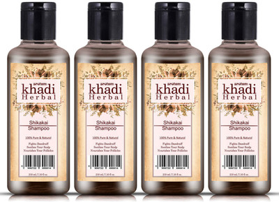 Srotam Khadi Herbal Shikakai Shampoo Natural Ingredients (Fights Dandruff) (Pack of 4)(840)