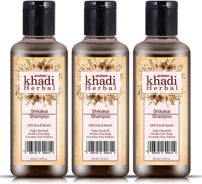 Srotam Khadi Herbal Shikakai Shampoo Natural Ingredients (Fights Dandruff) (Pack of 3)(630)