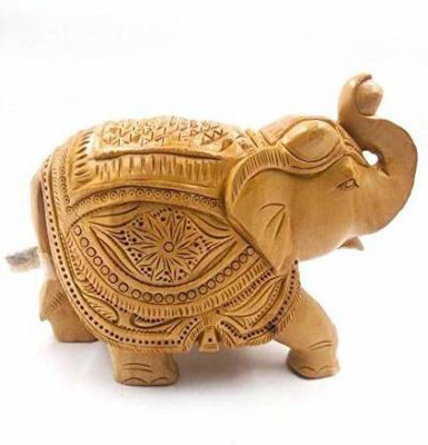 kakajiji Handicraft Handmade Beautifully designed With fine Carved designs I Elephant showpiece I home decor I showpiece for home I wooden elephant I hathi set I gifts Decorative Showpiece  -  10 cm(Wood, Brown)
