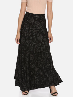 AND Graphic Print Women Flared Black Skirt