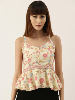 AND Casual Sleeveless Floral Print Women Orange Top