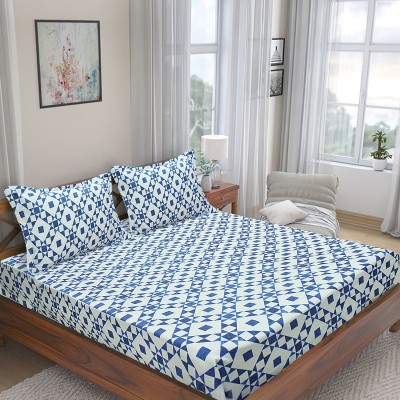 Flipkart Perfect Homes 210 TC Cotton King Geometric Flat Bedsheet(Pack of 1, Blue)