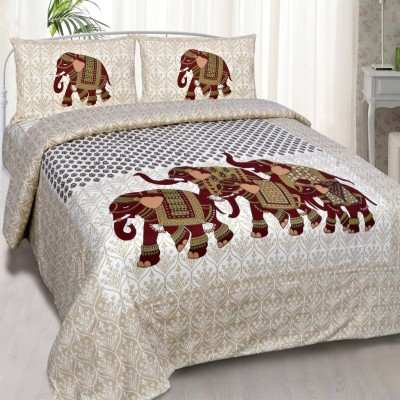 Diva Collection 160 TC Cotton Double Printed Flat Bedsheet(Pack of 1, Brown)