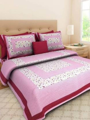 Yakshita Collection Cotton Double Flat 120 TC Printed Bedsheet(Pack of 1, Pink)