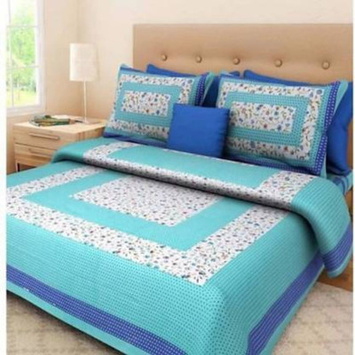 Yakshita Collection 120 TC Cotton Double Printed Flat Bedsheet(Pack of 1, Blue)