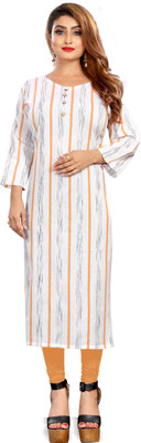 prabhas Women Striped Straight Kurta(White)