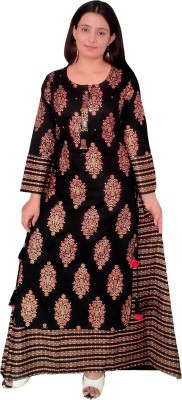 Muka Women Floral Print A-line Kurta(Black)