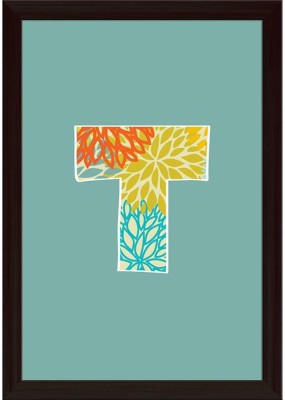 Floral Letter T Paper Poster Dark Brown Frame | Top Acrylic Glass 13inch x 19inch (33cms x 48.3cms) Paper Print(19 inch X 13 inch, Framed)